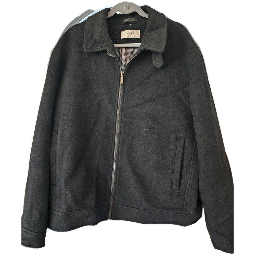 Geoffrey Beene Wool Jacket Mens XL Black Full Zip Pockets Lined Coat Nice Moto